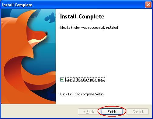 Firefox Setup Complete Screen