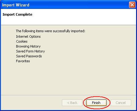 Firefox Import Wizard Confirmation Screen