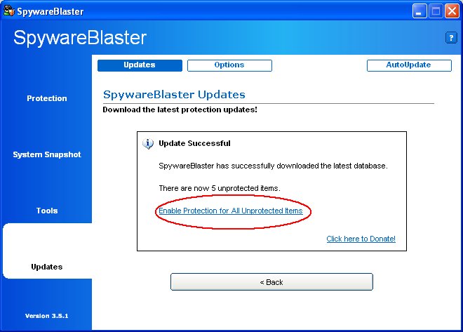 SpywareBlaster Update Complete Screen