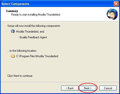 Thunderbird Setup Confirmation Screen